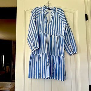 Blue and white striped cotton dress.